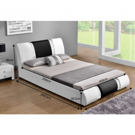 Modern ágy, fehér/fekete, 160x200, LUXOR