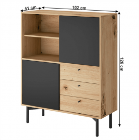 Polc FR 102, artisan tölgy/fekete, FORSO