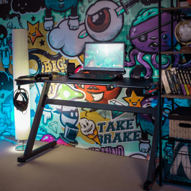 Gamer asztal/számítógépasztal, RGB LED világítással, fekete/piros, MACKENZIE 100cm