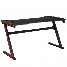 Gamer asztal/számítógépasztal, RGB LED világítással, fekete/piros, MACKENZIE 140cm