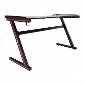 Gamer asztal/számítógépasztal, RGB LED világítással, fekete/piros, MACKENZIE 140cm