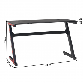 Gamer asztal/számítógépasztal, fekete/piros, MACKENZIE 120cm
