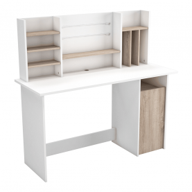 Számítógépasztal, brushed tölgy/fehér, AMBRE