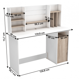 Számítógépasztal, brushed tölgy/fehér, AMBRE