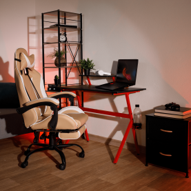Számítógépasztal/gamer asztal, piros/fekete, LATIF