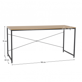 Íróasztal tölgy/fekete, 150x60 cm, MELLORA