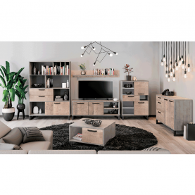 Polcrendszer, homok tölgy/szürke, BARIA 1D2S