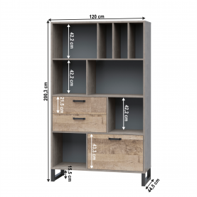 Polcrendszer, homok tölgy/szürke, BARIA 1D2S