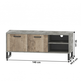 RTV asztal, homok tölgy/szürke, BARIA 2D/140