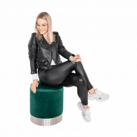 Puff, zöld Velvet anyag/ezüst króm, DARON