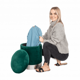 Puff, zöld Velvet anyag/ezüst króm, DARON