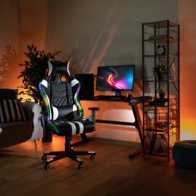 Irodai/gamer szék RGB háttérvilágítással, fekete/fehér/színes minta, ZOPA