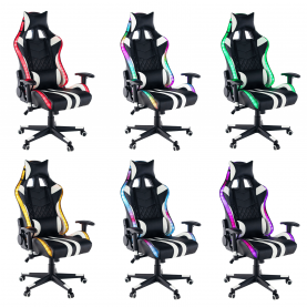 Irodai/gamer szék RGB háttérvilágítással, fekete/fehér/színes minta, ZOPA
