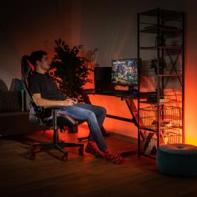Irodai/gamer szék Bluetooth hangszórókkal, fekete/piros, CARPI