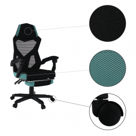 Irodai/gamer szék, fekete/neomint, JORIK