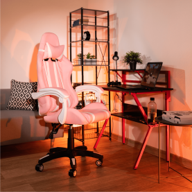 Irodai/gamer szék, rózsaszín/fehér, PINKY
