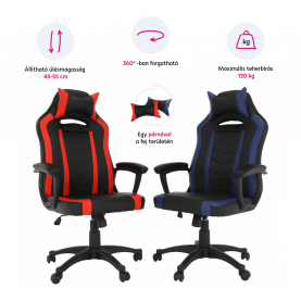 Irodai/gamer szék, fekete/piros, AGENA