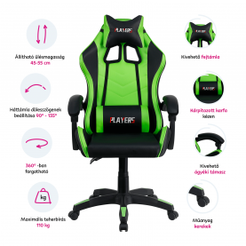 Irodai/gamer szék, zöld/fekete, JAMAR