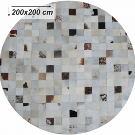 Luxus bőrszőnyeg, fehér/szürke/barna , patchwork, 200x200, bőr TIP 10