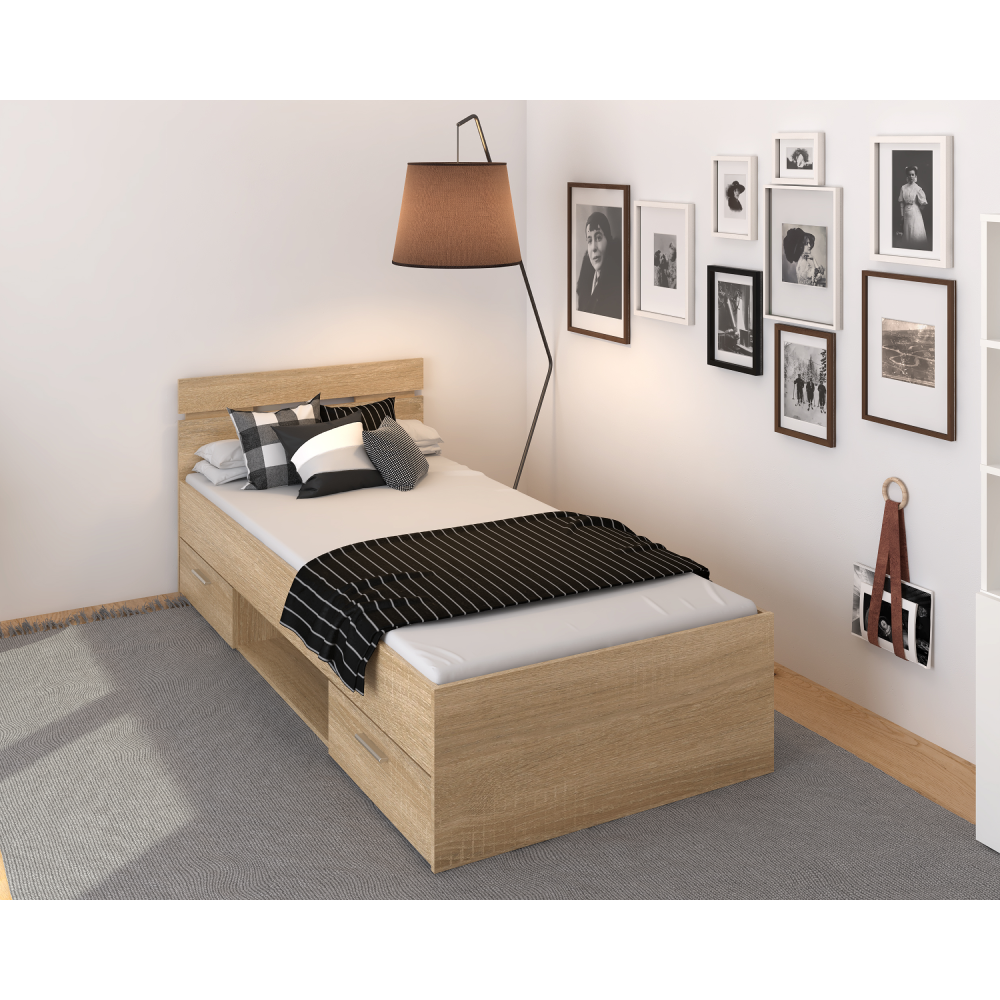 Ágykeret, 90x200, sonoma tölgyfa, MICHIGAN NEW