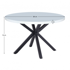 Étkezőasztal, fehér matt/fekete, átmérő 120 cm, MEDOR