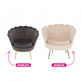 Fotel Art-deco stílusban, bézs Velvet anyag/gold chróm-arany, NOBLIN