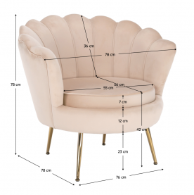 Fotel Art-deco stílusban, bézs Velvet anyag/gold chróm-arany, NOBLIN