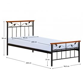 ágy lemezes ágyráccsal, cseresznyefa / fém, 90x200, MORENA NEW