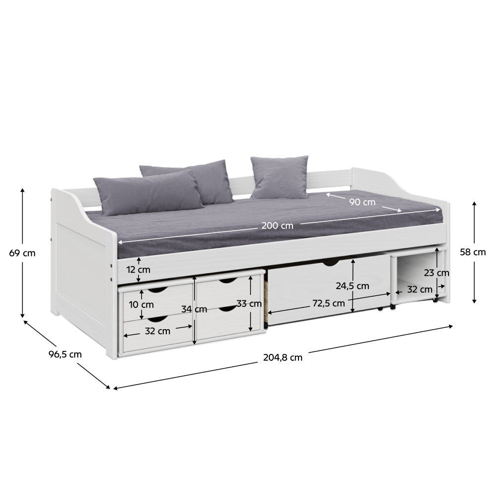 Ágy tárolóhellyel, fehér, tömörfa, 90x200, MAXI NEW Ágy tárolóhellyel, fehér, tömörfa, 90x200, MAXI NEW