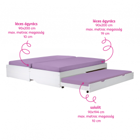 Ágy kihúzható pótágyakkal, fehér, tömörfa 90x200, FLOPY Ágy kihúzható pótágyakkal, fehér, tömörfa 90x200, FLOPY