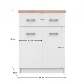 Komód 2D1S/60, fehér/sonoma tölgy, TOPTY TYP 41
