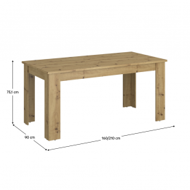 Széthúzható étkezőasztal, artisan tölgy, 160-210x80 cm, AIRON