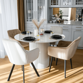 Étkezőasztal, fehér márvány/MDF, átmérő 120 cm, MAHIR TYP 1