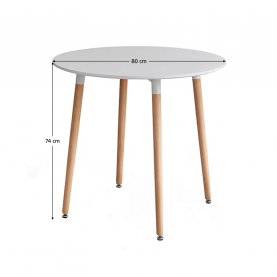 Étkezőasztal, fehér/bükk, átmérő 80 cm, ELCAN NEW