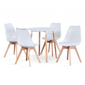 Étkezőasztal, fehér/bükk, átmérő 80 cm, ELCAN NEW