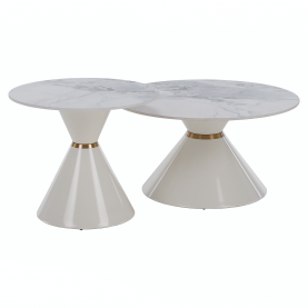 Dohányzóasztalok, 2 db-os szett, fehér márvány/fehér/arany, acél, MABUZ Dohányzóasztalok, 2 db-os szett, fehér márvány/fehér/arany, acél, MABUZ