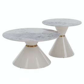 Dohányzóasztalok, 2 db-os szett, fehér márvány/fehér/arany, acél, MABUZ Dohányzóasztalok, 2 db-os szett, fehér márvány/fehér/arany, acél, MABUZ