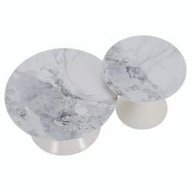 Dohányzóasztalok, 2 db-os szett, fehér márvány/fehér/arany, acél, MABUZ Dohányzóasztalok, 2 db-os szett, fehér márvány/fehér/arany, acél, MABUZ