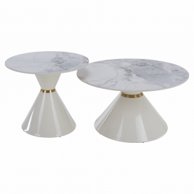 Dohányzóasztalok, 2 db-os szett, fehér márvány/fehér/arany, acél, MABUZ Dohányzóasztalok, 2 db-os szett, fehér márvány/fehér/arany, acél, MABUZ