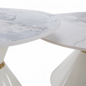 Dohányzóasztalok, 2 db-os szett, fehér márvány/fehér/arany, acél, MABUZ Dohányzóasztalok, 2 db-os szett, fehér márvány/fehér/arany, acél, MABUZ