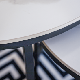 Dohányzóasztalok, 2 db-os szett, fehér márvány/fekete acél, LASTRO Dohányzóasztalok, 2 db-os szett, fehér márvány/fekete acél, LASTRO