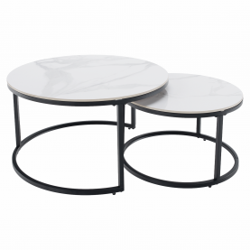Dohányzóasztalok, 2 db-os szett, fehér márvány/fekete acél, LASTRO Dohányzóasztalok, 2 db-os szett, fehér márvány/fekete acél, LASTRO