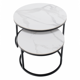 Dohányzóasztalok, 2 db-os szett, fehér márvány/fekete acél, LASTRO Dohányzóasztalok, 2 db-os szett, fehér márvány/fekete acél, LASTRO