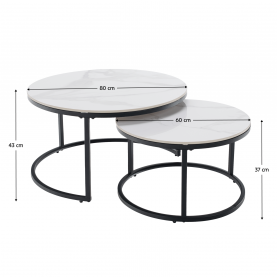 Dohányzóasztalok, 2 db-os szett, fehér márvány/fekete acél, LASTRO Dohányzóasztalok, 2 db-os szett, fehér márvány/fekete acél, LASTRO