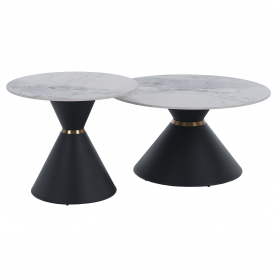 Dohányzóasztalok, 2 db-os szett, fehér márvány/fekete/arany, acél, MABUZ Dohányzóasztalok, 2 db-os szett, fehér márvány/fekete/arany, acél, MABUZ