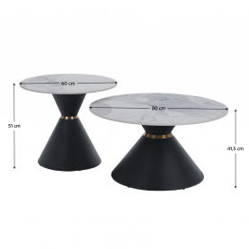 Dohányzóasztalok, 2 db-os szett, fehér márvány/fekete/arany, acél, MABUZ Dohányzóasztalok, 2 db-os szett, fehér márvány/fekete/arany, acél, MABUZ