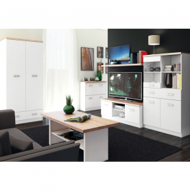 Szekrény tükörrel 2D1S/60, fehér/sonoma tölgy, TOPTY TYP 37