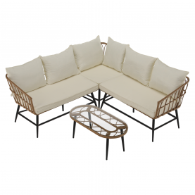 Kerti rattan szett, természetes/bézs/fekete, ARALY Kerti rattan szett, természetes/bézs/fekete, ARALY