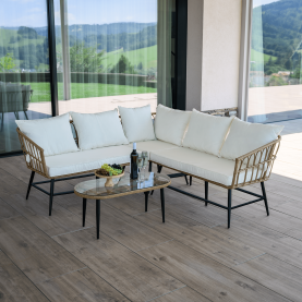 Kerti rattan szett, természetes/bézs/fekete, ARALY Kerti rattan szett, természetes/bézs/fekete, ARALY