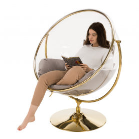 Függő fotel állvánnyal, átlátszó/arany/szürke, BUBBLE NEW TYP 2
